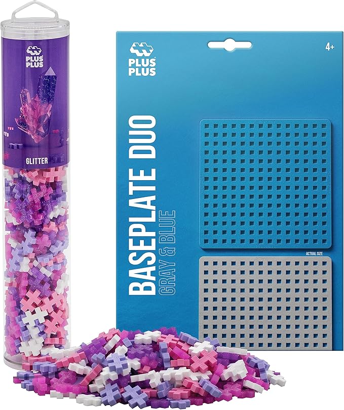 PLUS PLUS 240 Piece Interlocking Building Blocks for Kids Open Ended Connecting Toys STEM Bin Mini Manipulatives - Glitter Mix Play Tube &amp Baseplate