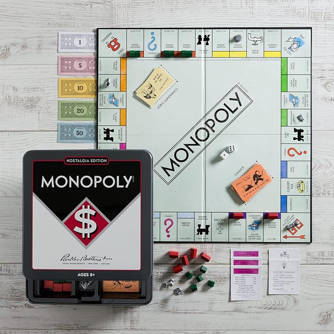 Monopoly Nostalgia Edition Board Game in Collectible Tin by WS Game Company - Vintage Style Property Trading Board Games for Ages 8+