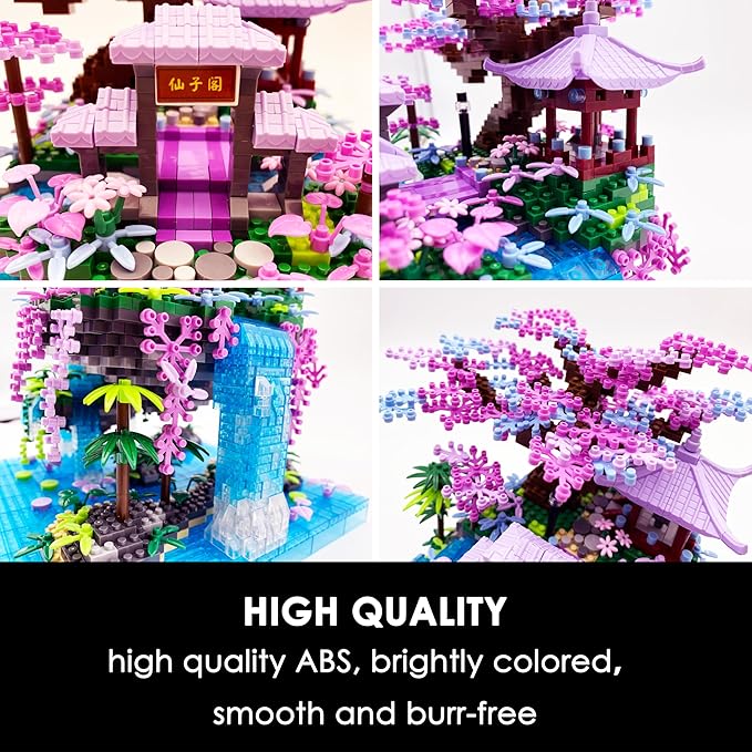 Micro Building Blocks SetsChinese Moon Palace Architecture and Cherry Blossom Bonsai Tree Building Toys for AdultsJapanese Sakura House ModelCreative Mini Bricks Gift for Kids 14+2588 PCS