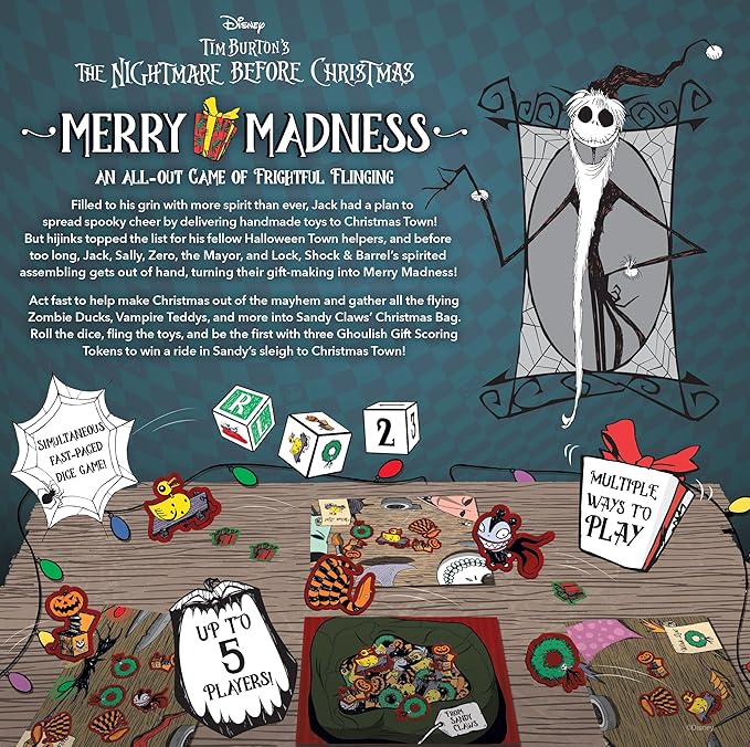 Disney Tim Burton’s The Nightmare Before Christmas Merry Madness | Quick-Rolling Family Dice Game | Great Kids &amp Family Board Game | Officially-Licensed Merchandise