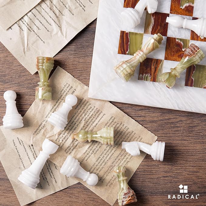 Radicaln Marble Chess Figures 3.5'' Inches White and Green Handmade Marble Chess Pieces for Board Game Figures &amp Board Travel Set for Adults