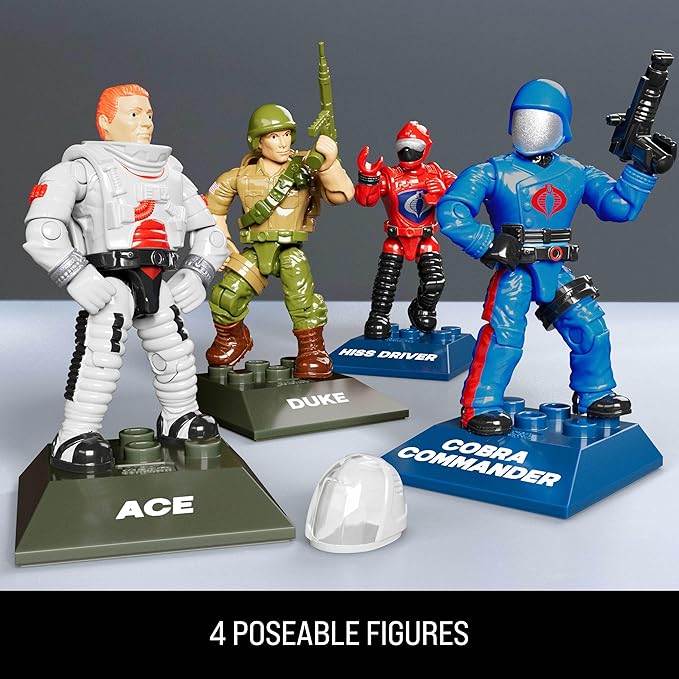MEGA G.I. Joe Action Figures Building Toys Skystriker XP-14F vs. Cobra H.I.S.S. with 617 Pieces 4 Poseable Characters for Collectors