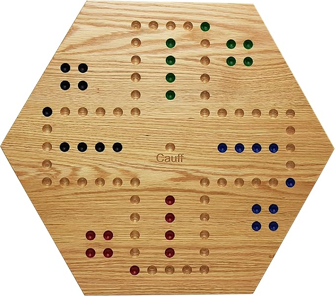 Solid Oak Double Sided Marble Board Game Hand Painted by Cauff (16 inch Oak)