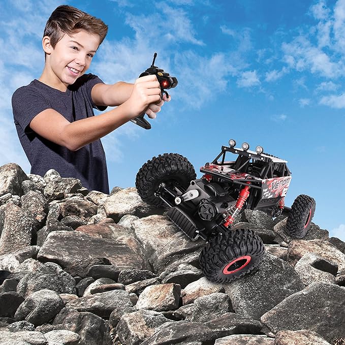 NKOK Mean Machines 1:16 2.4GHz RC Rock Crawler Venom (Red) Designed for Rough Terrain Climbing Pistol Grip Full Function Controller Powerful Motor