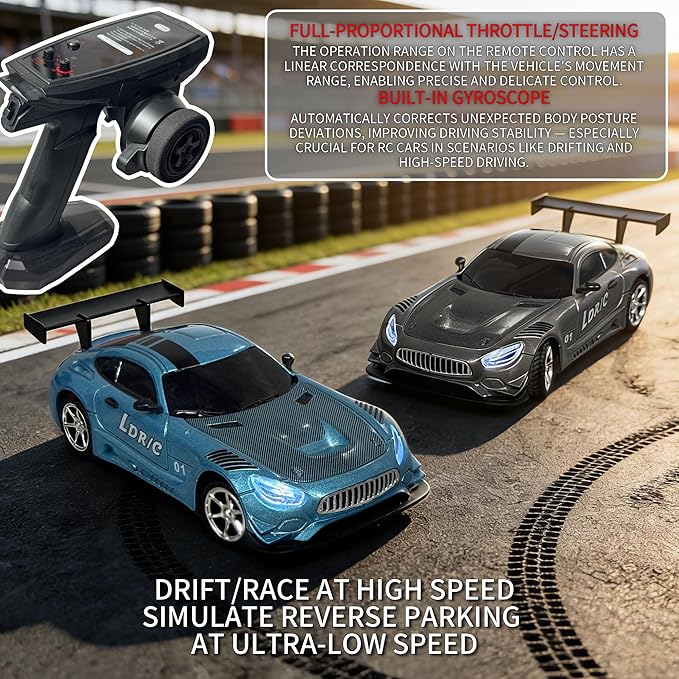 LDRC LD4301 1:43 Scale RC Drift Mini Car 2.4G Remote Control Car with Alloy Shell Built-in Gyroscope Mini Desktop Racing Vehicle for Indoor/Outdoor Play (Grey)
