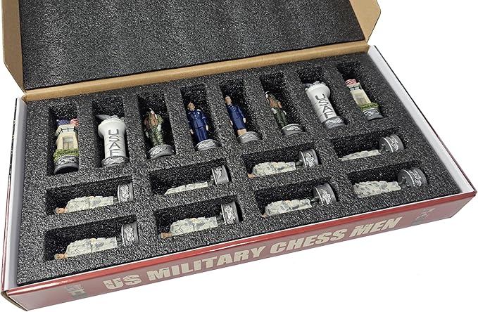 US Military Army vs Air Force Chess Men Set with 17 inch Walnut Color Storage Board