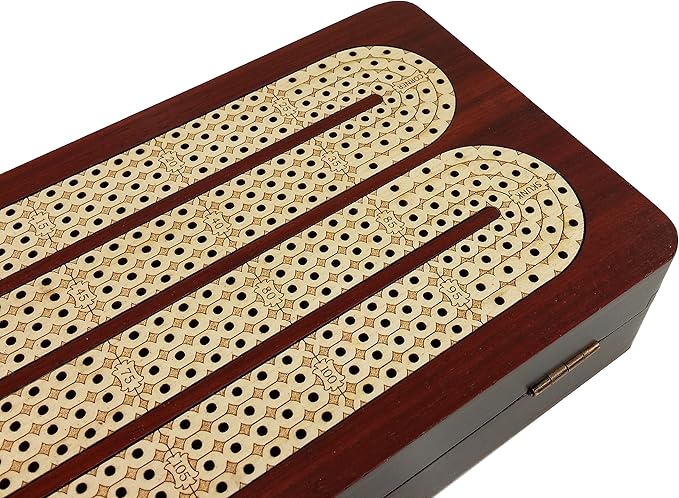14 4 Track Continuous Cribbage Board W/ Card Storage Maple Tracks on Bloodwood - Corner Skunk &amp Games Won