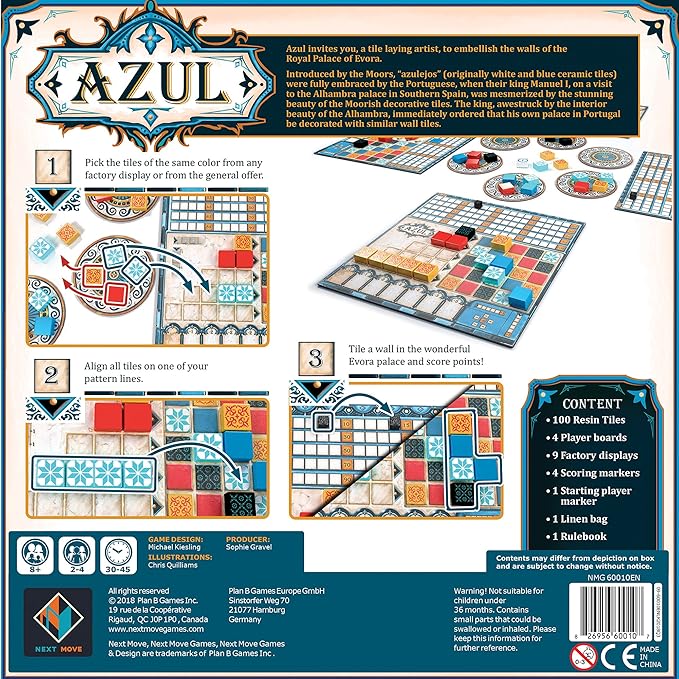 Azul Board Game - Award-Winning Tile-Placement Strategy Game Beautiful Mosaic Art Family Fun for Kids &amp Adults Ages 8+ 2-4 Players 30-45 Minute Playtime
