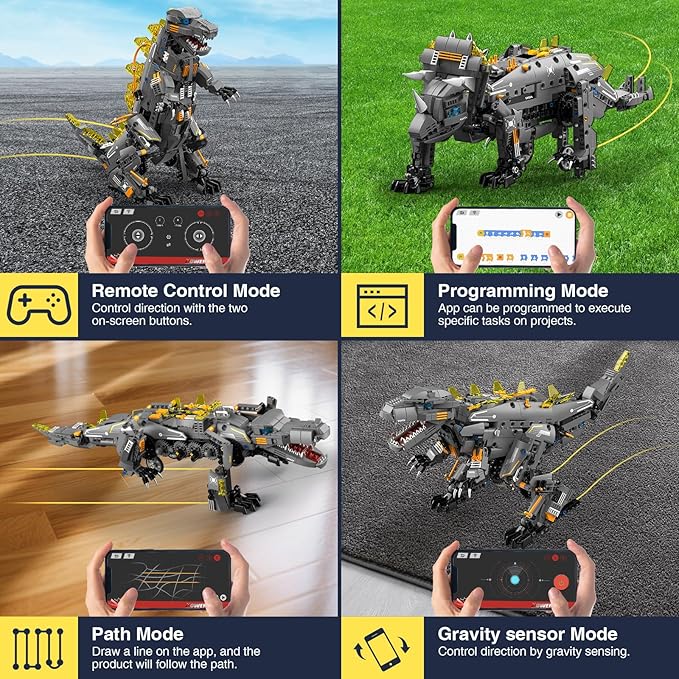 Dinasour Toys for Kids Building Set 935 PCS App &amp Remote Control Robotics Kit 5-in-1 Tyrannosaurus/Triceratop/Crocodile/Robot/Monster STEM Toys for Boys Girls Age 6 7 8 9 10 11 12+ Year Old