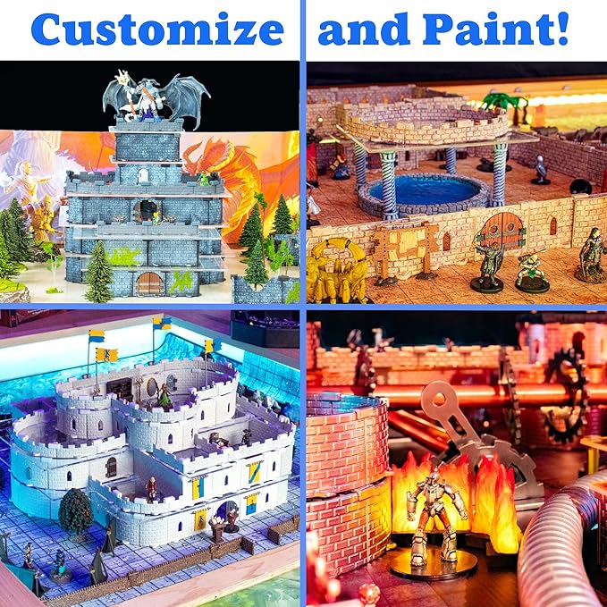 Dirt Cheap Dungeons Baron Castle Set - 451pc Modular Mega-Fortress Kit - 53ft of Linear Walls for 1 Grid TTRPG - D&ampD Pathfinder Daggerheart