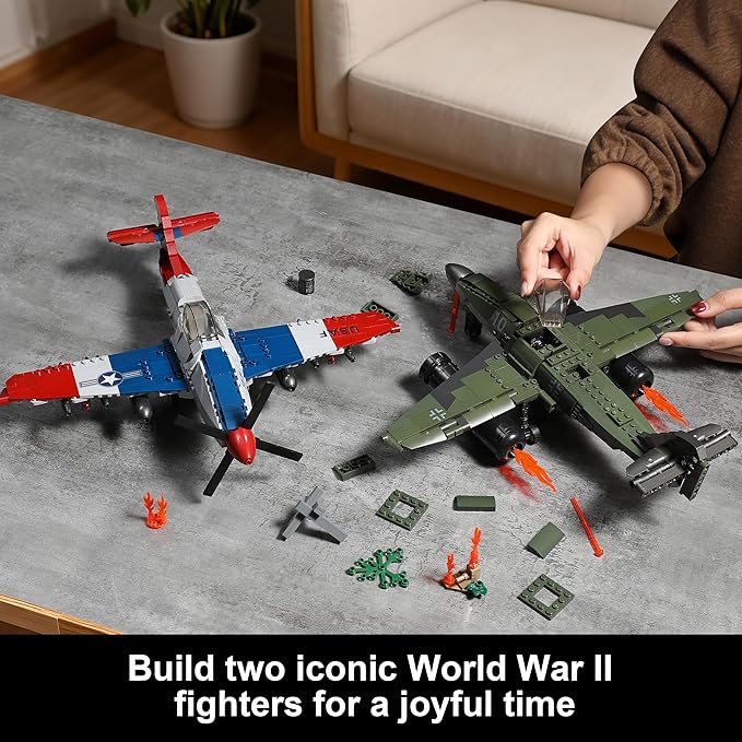 WW2 Military Airplane Toy Building Sets Compatible with Lego Me 262 Fighter Jet &amp P-51D Plane Army Model Kits for Military Fans Kids &amp Adult