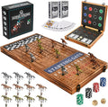 Horse Racing Board Game - 23x12 - Derby Classic Horse Race Game with 11 Metal Horses - Foldable Wood Horse Game with Dice Premium Chips &amp 2 Packs of Cards - Rustic Brown