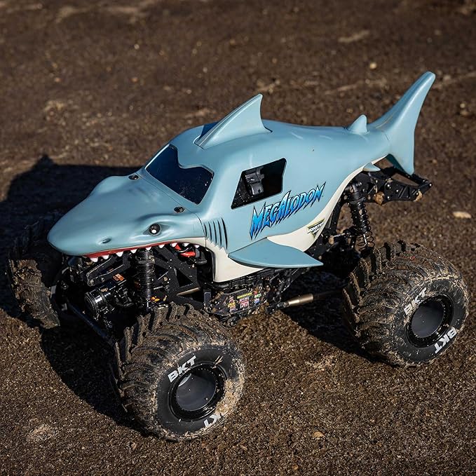 Losi 1/18 Mini LMT Megalodon 2S 4X4 RTR Brushed Monster Truck Battery &amp Charger Included Blue LOS01026T3