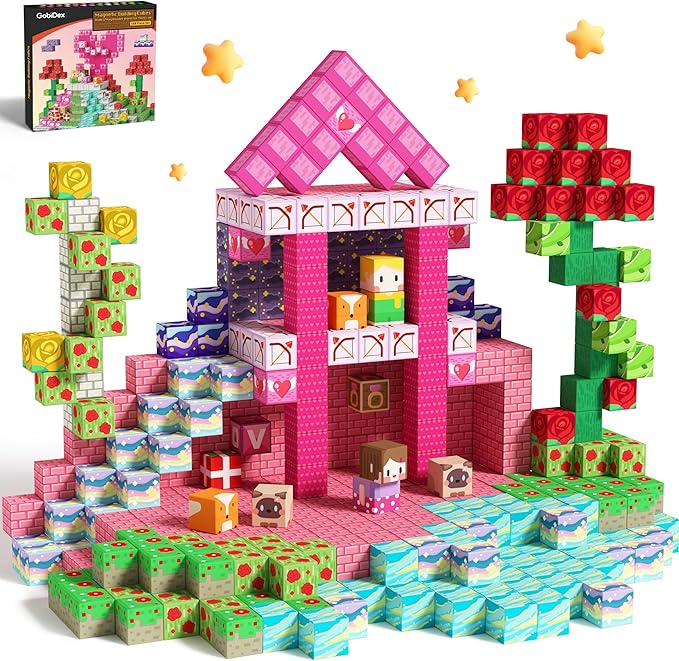 GobiDex 100PCS Magnetic Blocks Princess Building Toys for Girls Age 3+ Game-Based Build MagWonder with STEM Magnet Construction Set Sensory Gifts for Kids Birthday (1 inch)