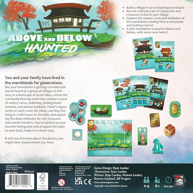 Above and Below: Haunted Board Game | Spooky Story Adventure | Red Raven Games | Light Strategy Village Building | 2–4 Players | Ages 8+ | Cards Dice &amp Ghostly Encounters