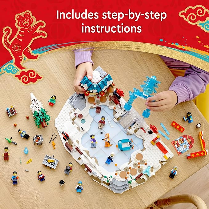 LEGO Lunar New Year Ice Festival 80109 Building Kit Gift Toy for Kids Aged 8 and Up Building Set Featuring a Detailed Winter Scene Chun Ice Sculpture 13 Minifigures and More (1519 Pieces)