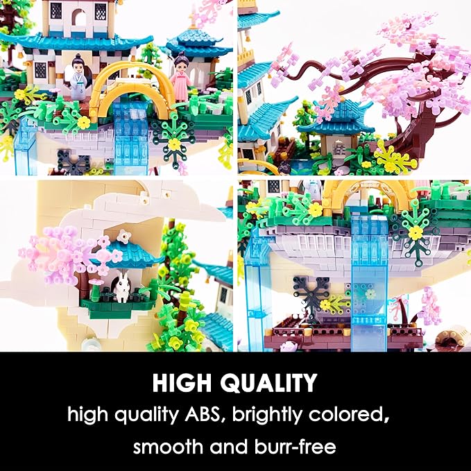 Chinese Moon Palace Micro Building Blocks Set（4288 PCS）Cherry Blossom Bonsai Tree Building Set for Adults TeensMini Japanese Sakura Tree House Architecture Model Bricks Creative Gift for 14+