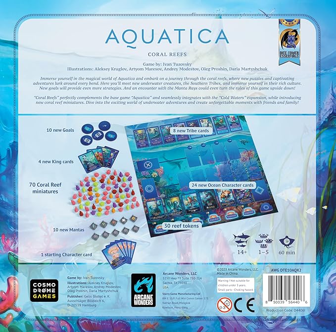 Arcane Wonders Aquatica Coral Reef Expansion Board Card Game - New Underwater Creatures Encounters - 1 to 5 Players Ages 14+ 60 Minutes - Enhance Your Aquatica Experience