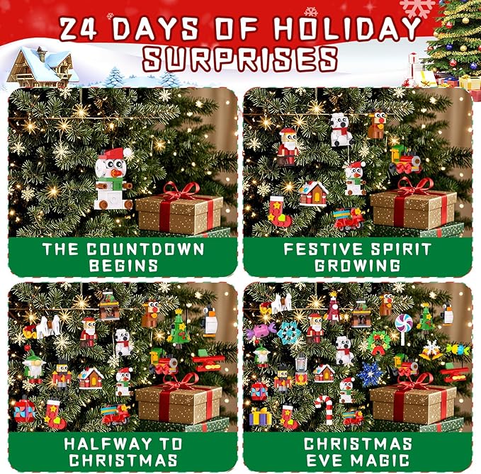 Christmas Ornaments Advent Calendar 2025 Building Block Sets 24 Packs Xmas Tree Ornament to Build Holiday Decoration Toy Compatible with Christmas Sets Stocking Stuffer Gift for Boy Girl Age 6+