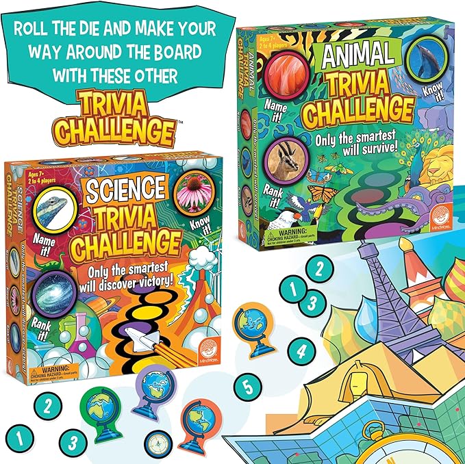 MindWare Geography Trivia Challenge - Board Game for Kids 8-12 and Up - Fun Trivia with 432 Double-Sided Question Cards - Educational Geography Game - Ages 8 and Up