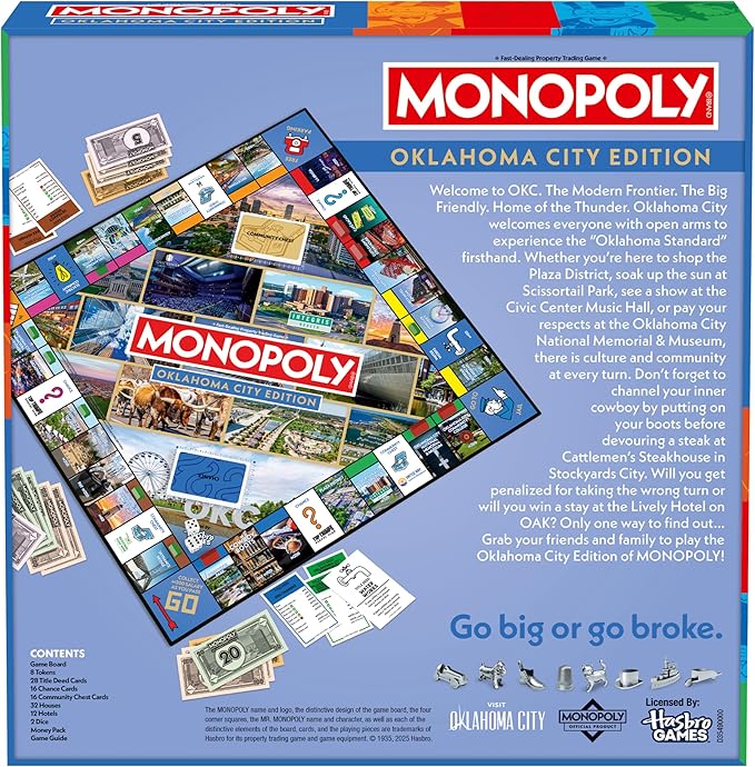 Monopoly Board Game – Oklahoma City OK Edition: 2-6 Players Family Board Games for Kids and Adults Board Games for Kids 8 and Up Great for Game Night