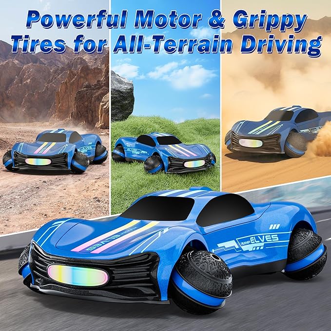 Remote Control Car for Kids RC Stunt Car with Drift Wheels 360° Spins &amp Flips 2.4GHz Rechargeable Toy Car with LED Lights Indoor Outdoor Gift for Boys Girls Ages 6-12