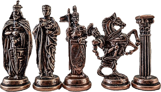 (Only 32 Pieces) Medieval British Army Antique Copper Metal Handmade Chess Pieces (Without Board)