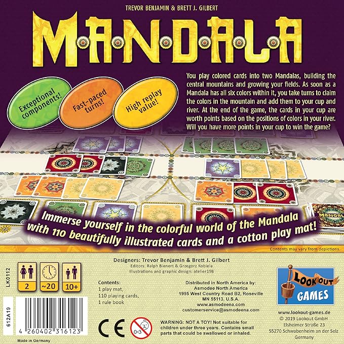 Mandala Board Game | Challenging Two-Player Game with Beautiful Abstract Art | Strategy Board Game for Adults and Kids | Ages 10+ | 2 Players | Average Playtime 30 Minutes | Made by Lookout Games
