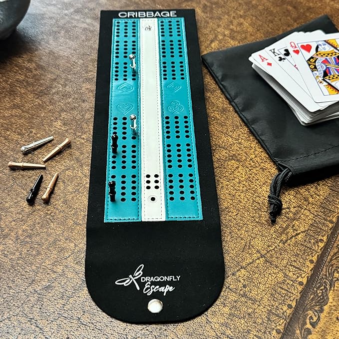 Travel Cribbage Game Board | Lightweight Portable Travel Cribbage Board Set | Travel Games for Adults (Wine &amp White)