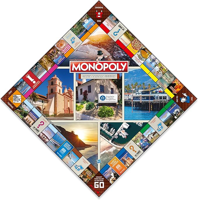 Monopoly Board Game Santa Barbara Edition: 2-6 Players Family Board Games for Kids and Adults Board Games for Kids 8 and up for Kids and Adults Ideal for Game Night
