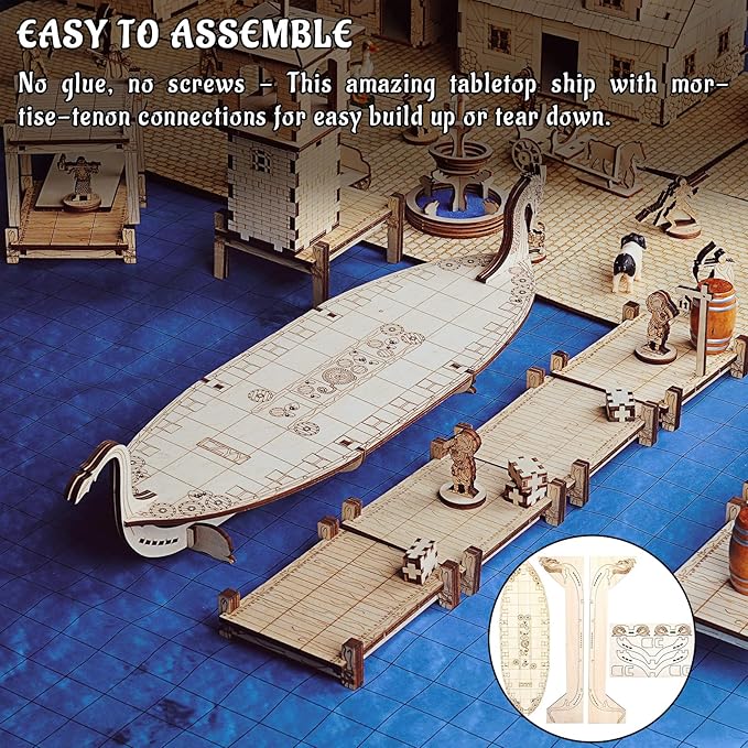 CZYY Miniatures Viking Longship Wood Laser Cut 1 Inch Square Grid Ship Battle Map for D&ampD Dungeons and Dragons Pathfinder or Other Tabletop RPG