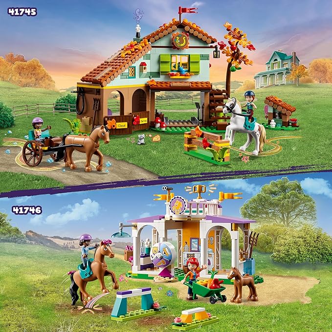 Lego Friends Riding School Set with 2 Toy Horses Aliya and Mia Mini Dolls Riding Stable and Horse Toy Animal Care Gift for Children Girls and Boys from 4 Years 41746