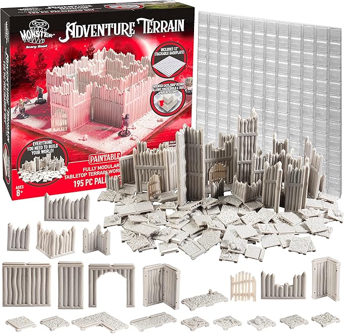 Monster Adventure Terrain 3D Interchangeable Builder System - 195pc PAINTABLE Palisade w Base- Build Modular Worlds in a Snap &amp Elevate Your Campaign- Compatible with DND Dungeons &amp Dragons