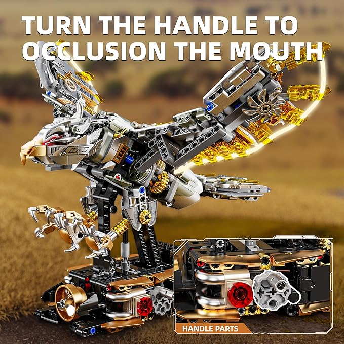 1168-PCS Mechanical Eagle Building Block Set with LED Light Movable Linkage Gears Display Stand - Animals Building Blocks Toy for Adults Teens Kids Age 12+