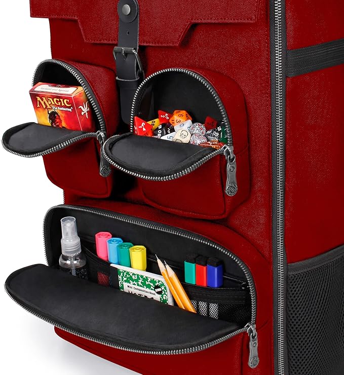 ENHANCE Collector's Edition Board Game Backpack - Reinforced Rigid Board Game Storage with Padded Shoulder Straps Carrying Handle and Accessories Pockets for Dice Card Games More (Dragon Red)