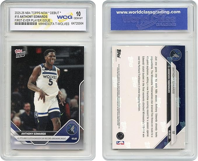 2025 NBA Topps Now Debut Anthony Edwards 1st Player Issue Card #18 Minnesota Timberwolves - Graded GEM-Mint 10