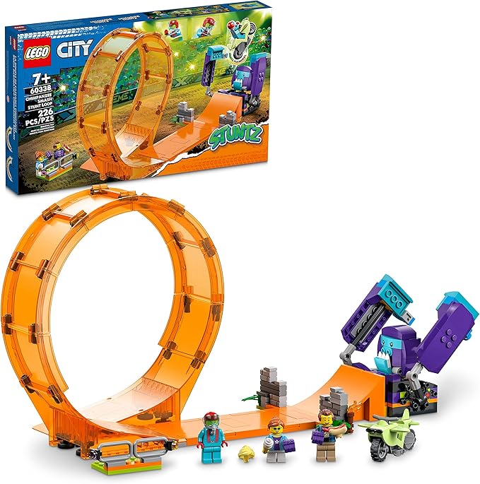 LEGO City Stuntz Smashing Chimpanzee Stunt Loop 60338 with Flywheel Toy Motorcycle Ramp Chimp Prop and 3 Minifigures Gift for Kids Aged 7 Plus