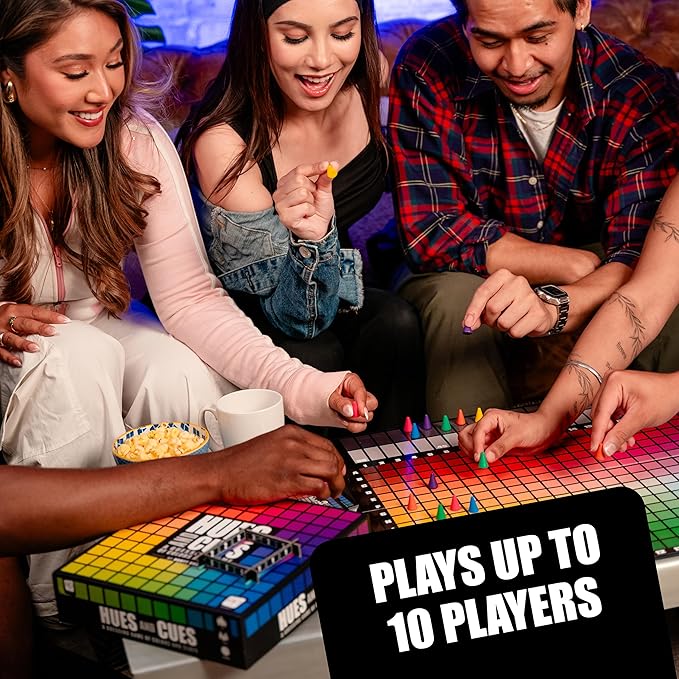 HUES and CUES - Vibrant Color Guessing Board Game for 3-10 Players Ages 8+ Connect Clues and Guess from 480 Color Squares