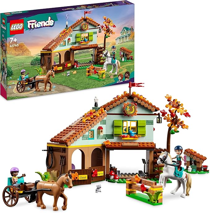 Lego Friends Autumn’s Horse Stable 41745 Building Toy Role-Play Fun for Kids Ages 7+ with 2 Mini-Dolls and 2 Horses Carriage and Riding Accessories A Gift Birthday Gift for Kids Who Love Horses