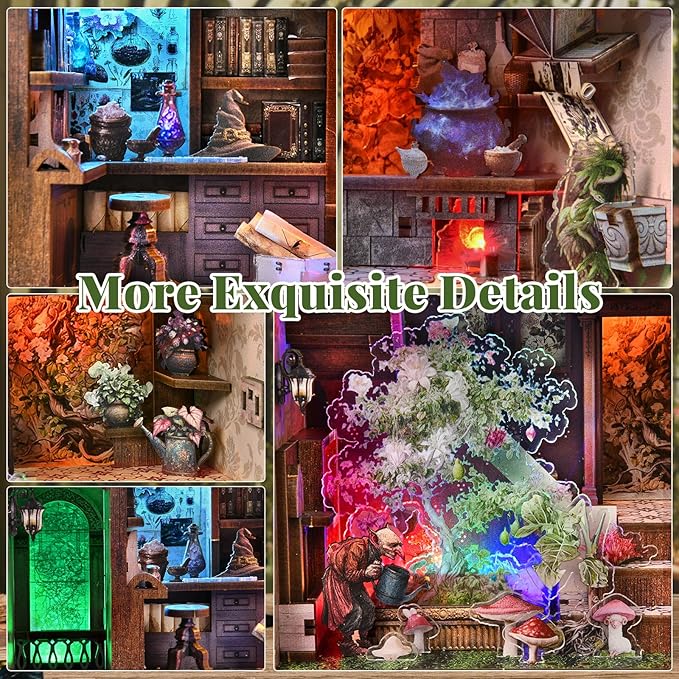 Magic Book Nook Building Set with Light Booknook Building Toys for Bookshelf Home Decor DIY Miniature House Model Kit Gifts for Adults (Potion-Making Edition)