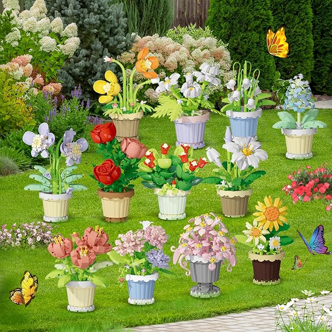 12 Pcs Flowers Bouquet Building Set2531 Pcs Flower Botanical Collection Building Block ToyMicro Plant for Home or Office Decor Mother's Day Valentine Christmas Birthday Gifts for AdultsGirls