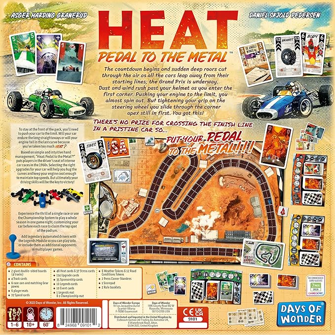 Asmodee HEAT: Pedal to the Metal Board Game - Intense Car Racing and Strategy Game Fun Family Game for Kids and Adults Ages 10+ 1-4 Players 60 Minute Playtime