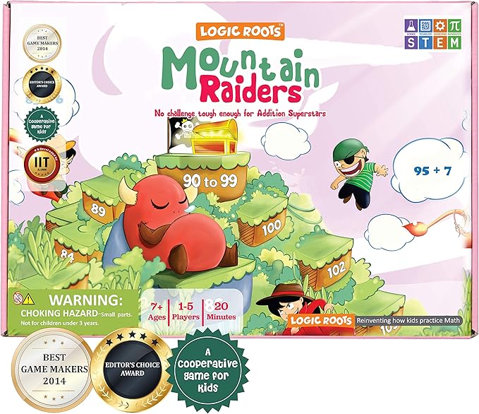 Addition Game - Fun Math Board Game for 7-9 Year Olds Easy Start STEM Toy with Addition of 2 &amp 3 Digit Numbers (Moutain Raiders)