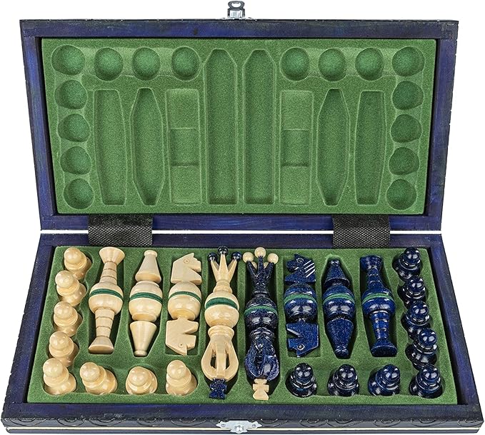 Wooden Folding Chess Set Paris Blueberry Wooden International Board Vintage Carved Pieces - 14