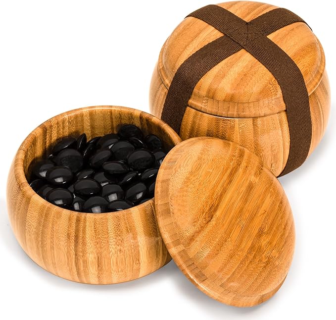Yellow Mountain Imports Bamboo Etched Reversible 19x19 / 13x13 Go Game Set Board (0.8-Inch) with Double Convex Melamine Stones and Bamboo Bowls - Classic Strategy Board Game (Baduk/Weiqi)