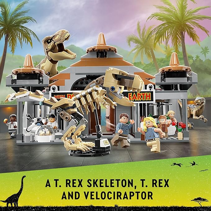 LEGO Jurassic Park Visitor Center: T. rex &amp Raptor Attack 76961 Buildable Dinosaur Toy Gift for Teens and Kids Aged 12 and Up Including a Dino Skeleton Figure 6 Minifigures and More