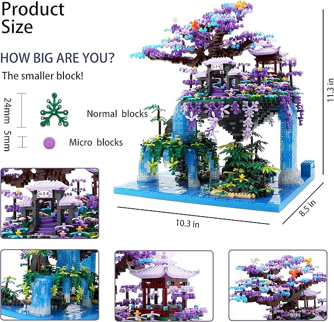 The Moon Palace Chinese Architecture Micro Building Blocks Set with LED Lights 4574PCS Cherry Blossom Tree Model Kit Collectible Cultural Gift for Adults &amp Teens