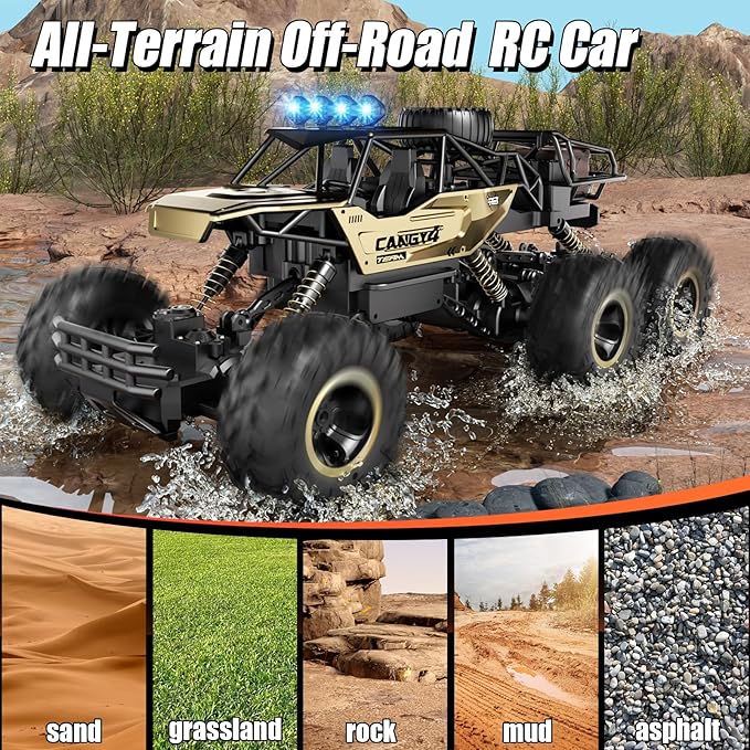 Remote Control Monster Truck RC Cars Rock Crawler RC Truck with 2 Rechargeable Batteries Metal Exterior &amp LED Lights Large Boy Toys for Ages 4-7 8-12 &amp Adults Great Gift