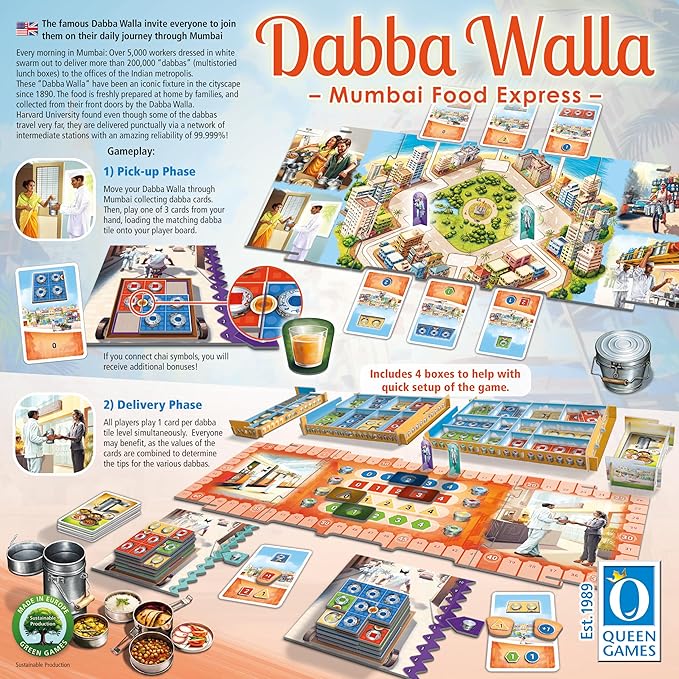 Queen Games Dabba Walla - Mumbai Food Express Strategy Board Game 2-4 Players Family Board Game