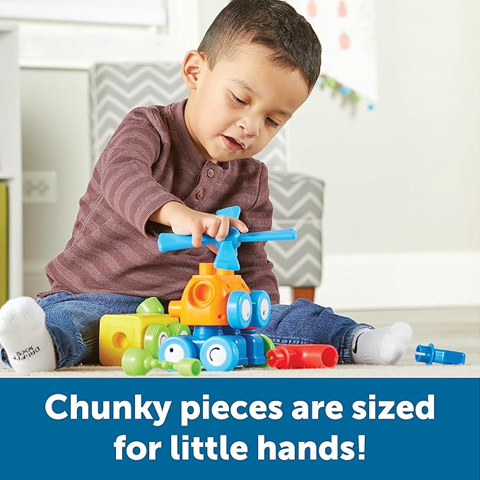 Learning Resources 1-2-3 Build It! Robot Factory - Building Toys Early Engineering and Science STEM Activities Fine Motor Skills Toddler Explorer Kit Construction Bots Boys and Girls Gifts